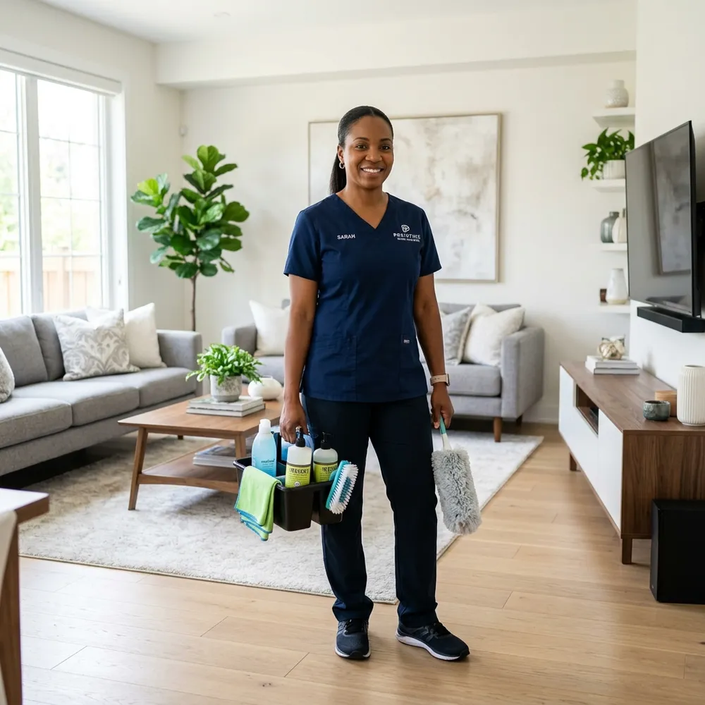 Bespoke Cleaning DFW cleaner standing in a spotless residential living room